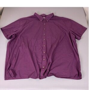 HB Button Down Shirt Men's 6XL Gingham Purple Navy Blue Short Sleeve Big & Tall